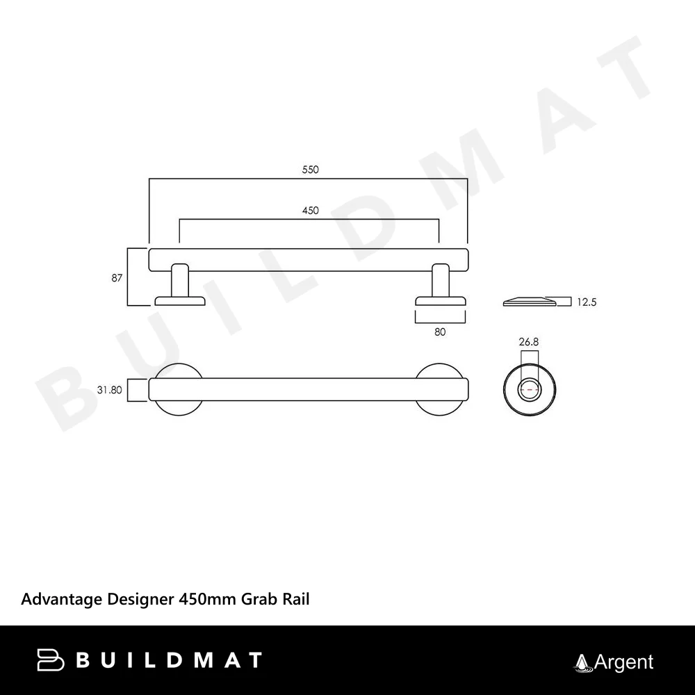 Argent Advantage Designer 450mm Grab Rail Matte Black - Image 4