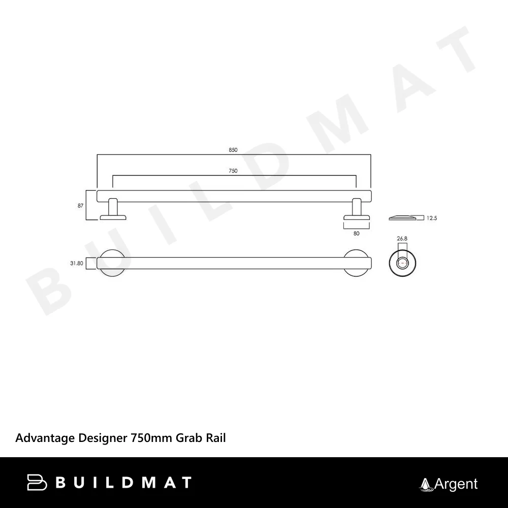Argent Advantage Designer 750mm Grab Rail Gunmetal - Image 4