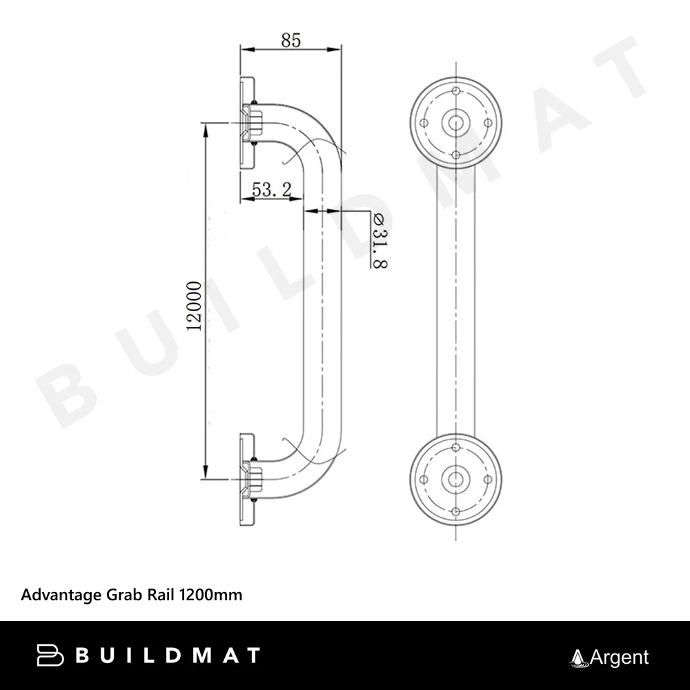 Argent Advantage Grab Rail 1200mm Matte Black - Image 4
