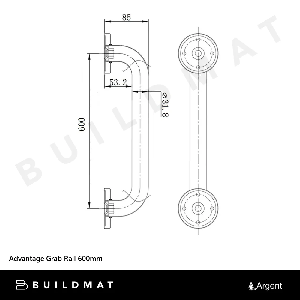 Argent Advantage Grab Rail 600mm Matte Black - Image 4