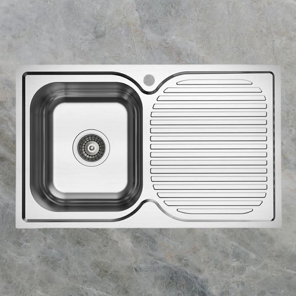 Argent Alto 780mm Sink with Right Hand Drainboard 1 Tap Hole Stainless Steel - Image 2