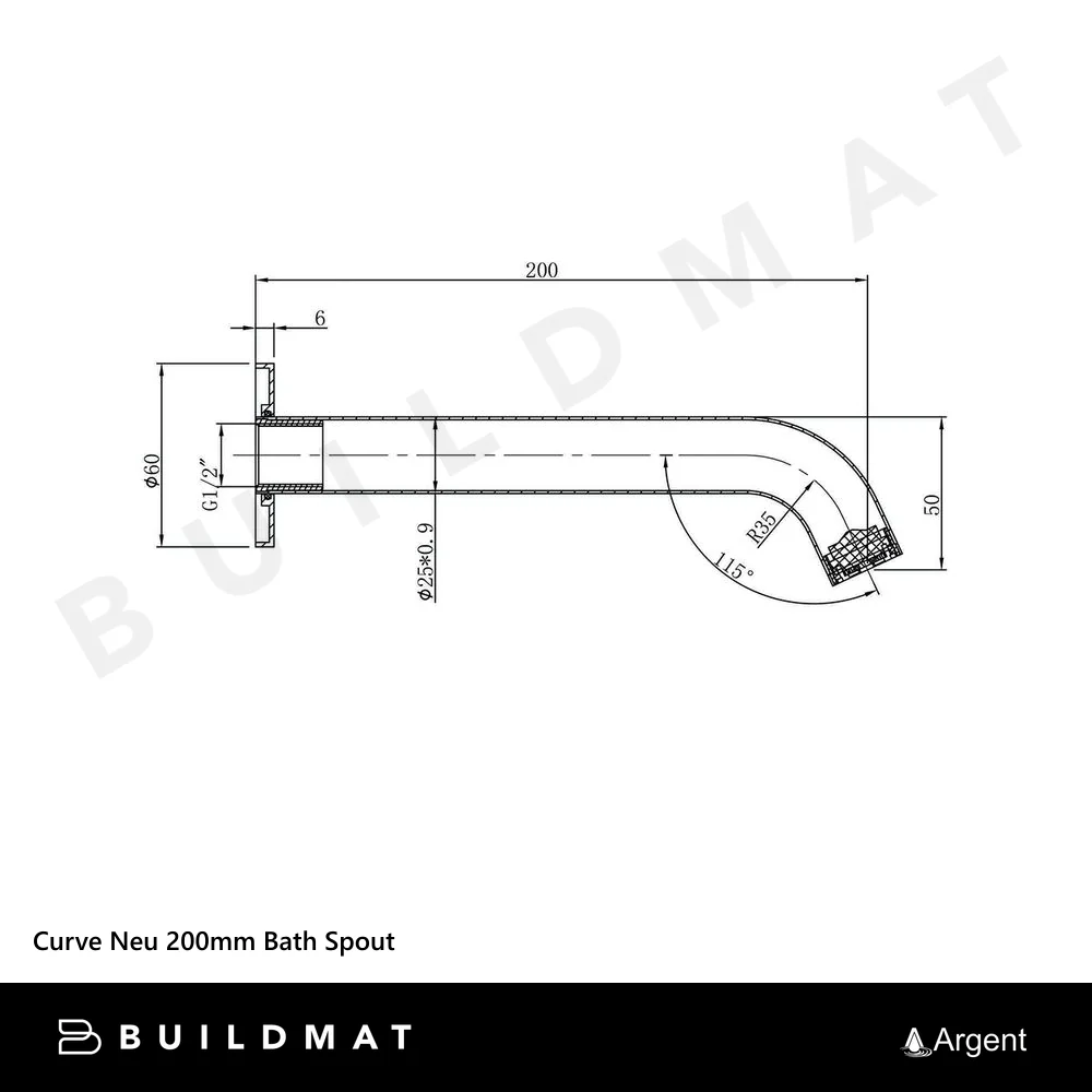 Argent Curve Neu 200mm Bath Spout Chrome - Image 4