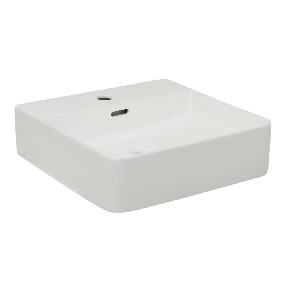 Argent Evo Neu 420mm Square Counter Top or Wall Hung Basin with Overflow 1 Tap Hole Gloss White - Image 3