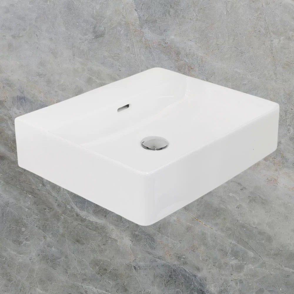 Argent Evo Neu 500mm Rectangular Counter Top or Wall Hung Basin with Overflow Gloss White - Image 2