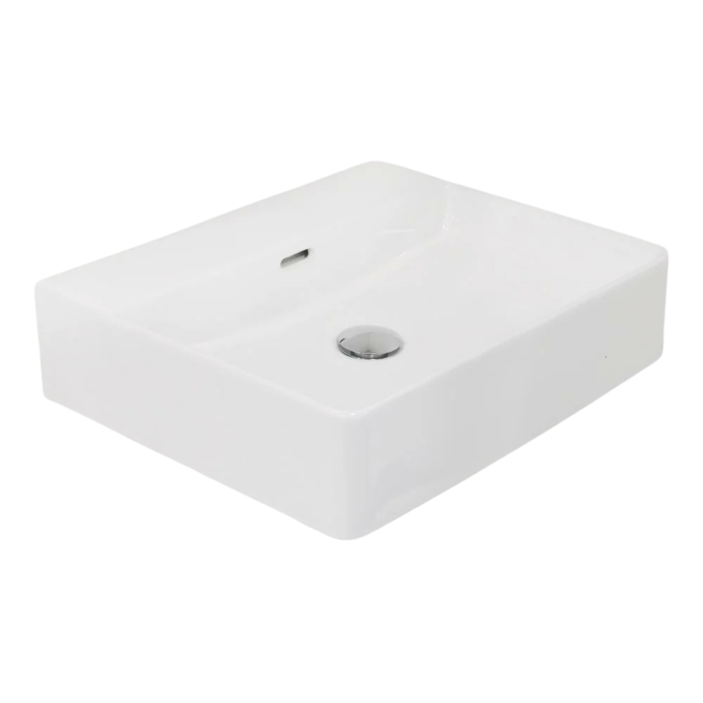 Argent Evo Neu 500mm Rectangular Counter Top or Wall Hung Basin with Overflow Gloss White - Image 3