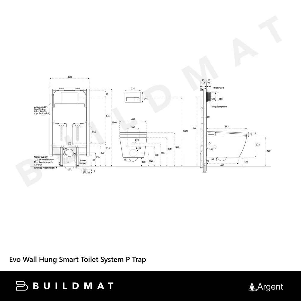 Argent Evo Wall Hung Smart Toilet Suite P Trap White - Image 8