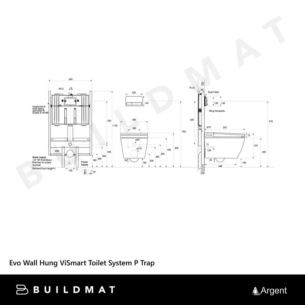 Argent Evo Wall Hung ViSmart Toilet Suite P Trap White - Image 8