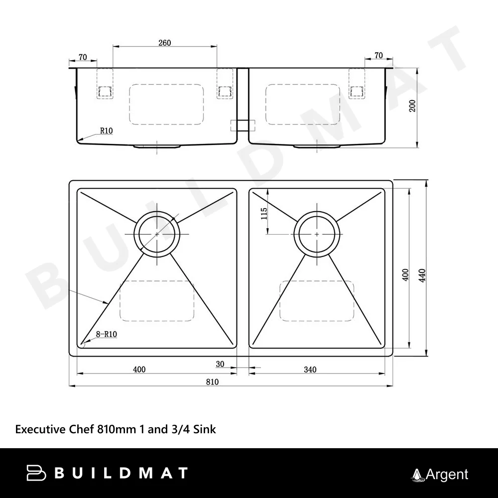 Argent Executive Chef 810mm 1 and 3/4 Sink Stainless Steel - Image 4