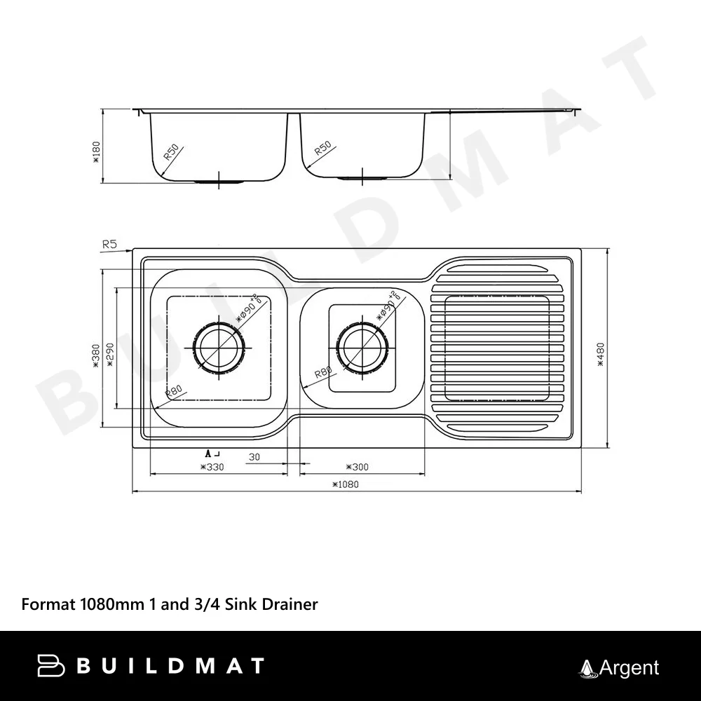 Argent Format 1080mm 1 and 3/4 Sink with Right Hand Drainboard Stainless Steel - Image 4
