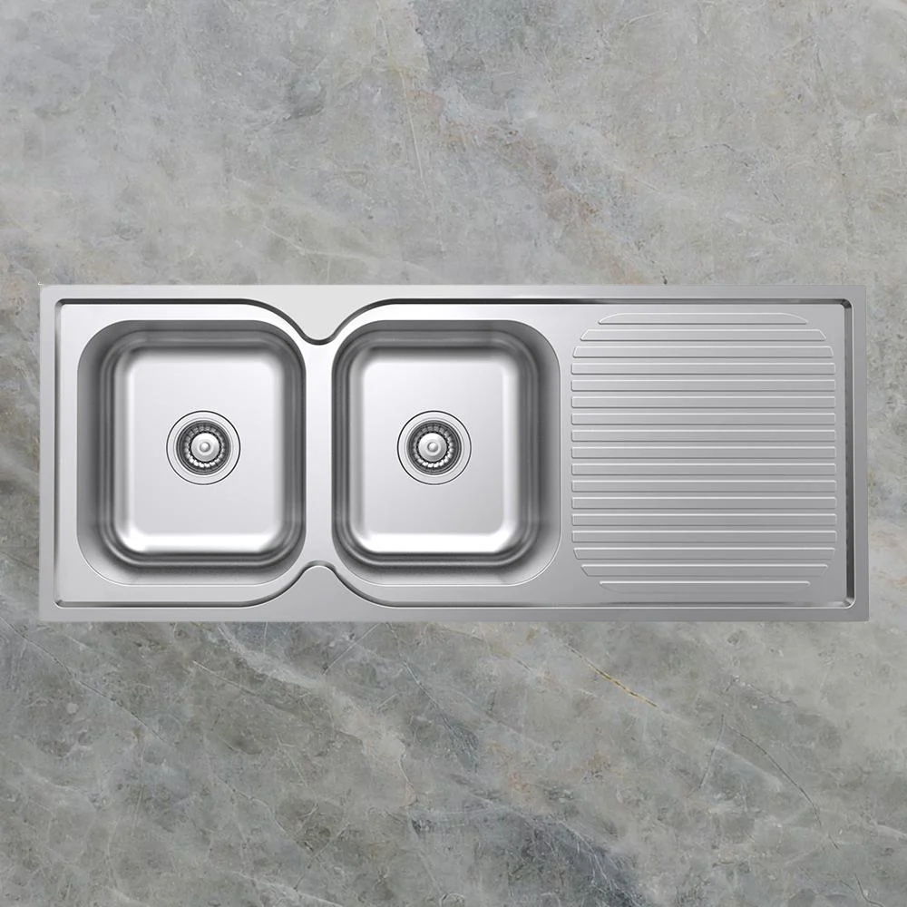 Argent Format 1180mm Double Sink with Right Hand Drainboard Stainless Steel - Image 2