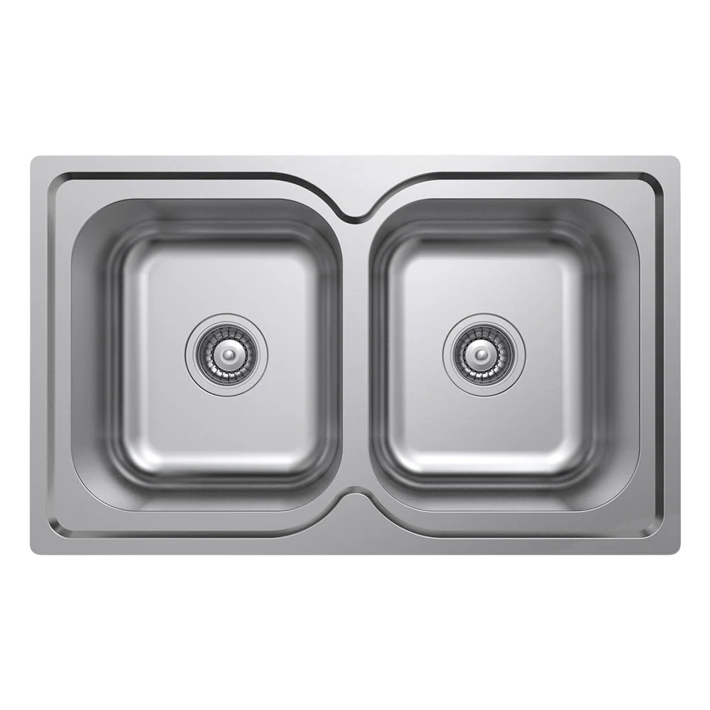 Argent Format 780mm Double Sink 1 Tap Hole Stainless Steel