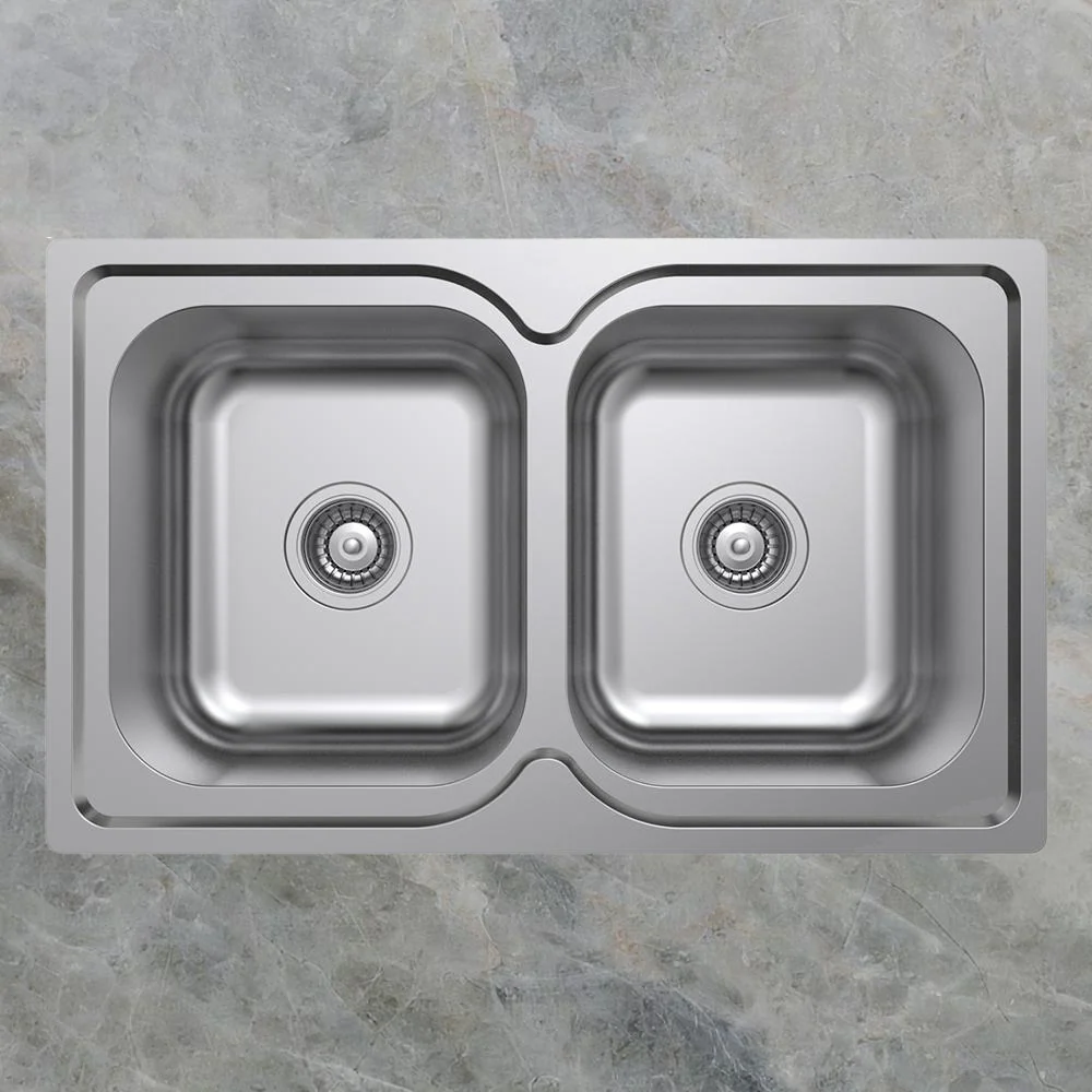 Argent Format 780mm Double Sink 1 Tap Hole Stainless Steel - Image 2