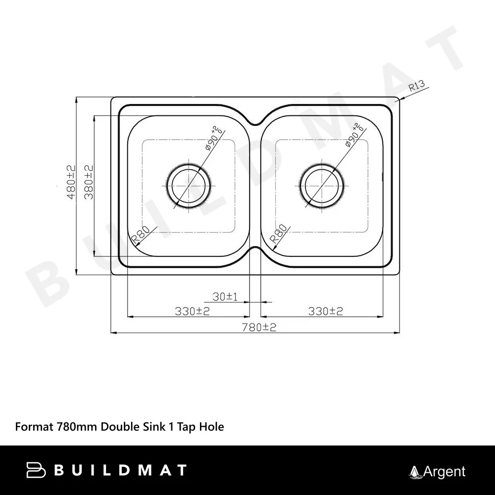 Argent Format 780mm Double Sink 1 Tap Hole Stainless Steel - Image 4