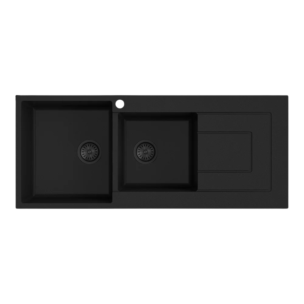 Argent Grace 1160mm 1 and 3/4 Granite Sink with Right Hand Drainboard 1 Tap Hole Matte Black