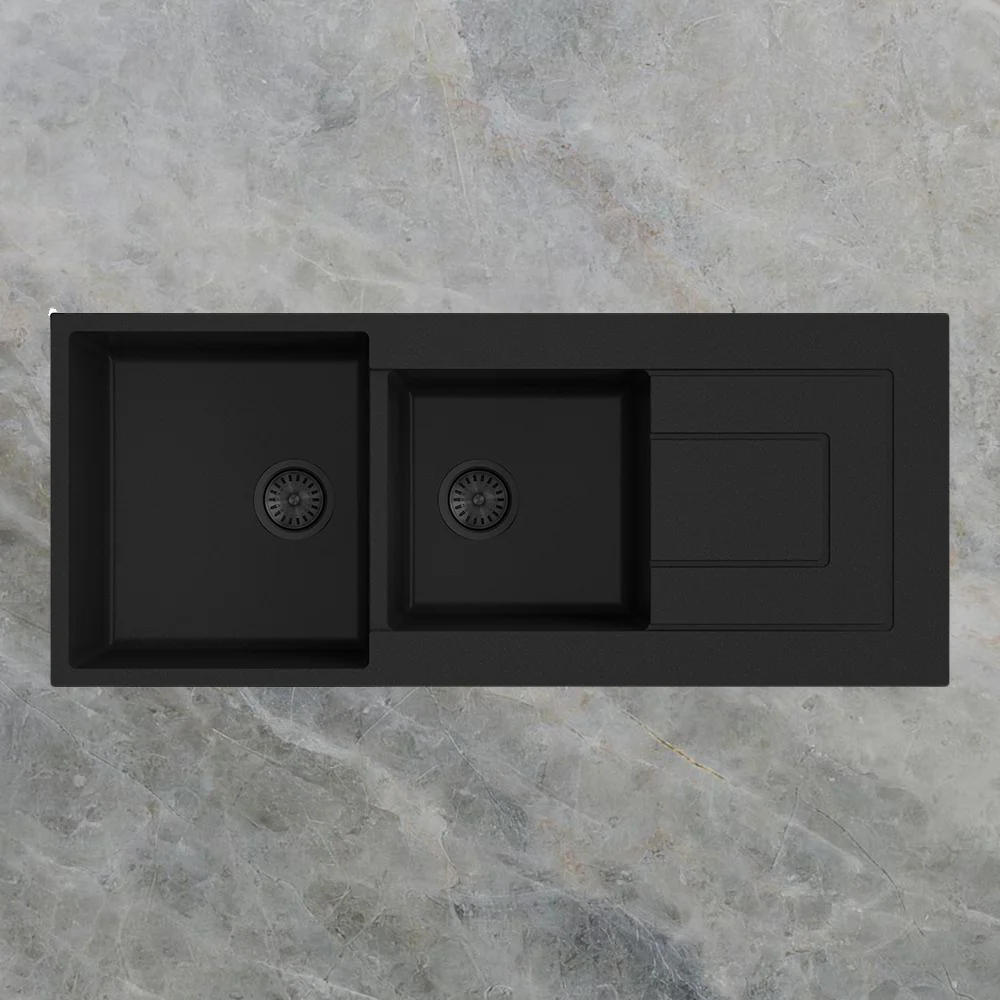 Argent Grace 1160mm 1 and 3/4 Granite Sink with Right Hand Drainboard Matte Black - Image 2