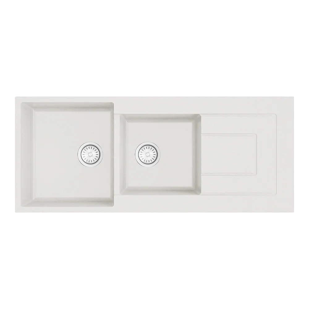 Argent Grace 1160mm 1 and 3/4 Granite Sink with Right Hand Drainboard White - Image 3
