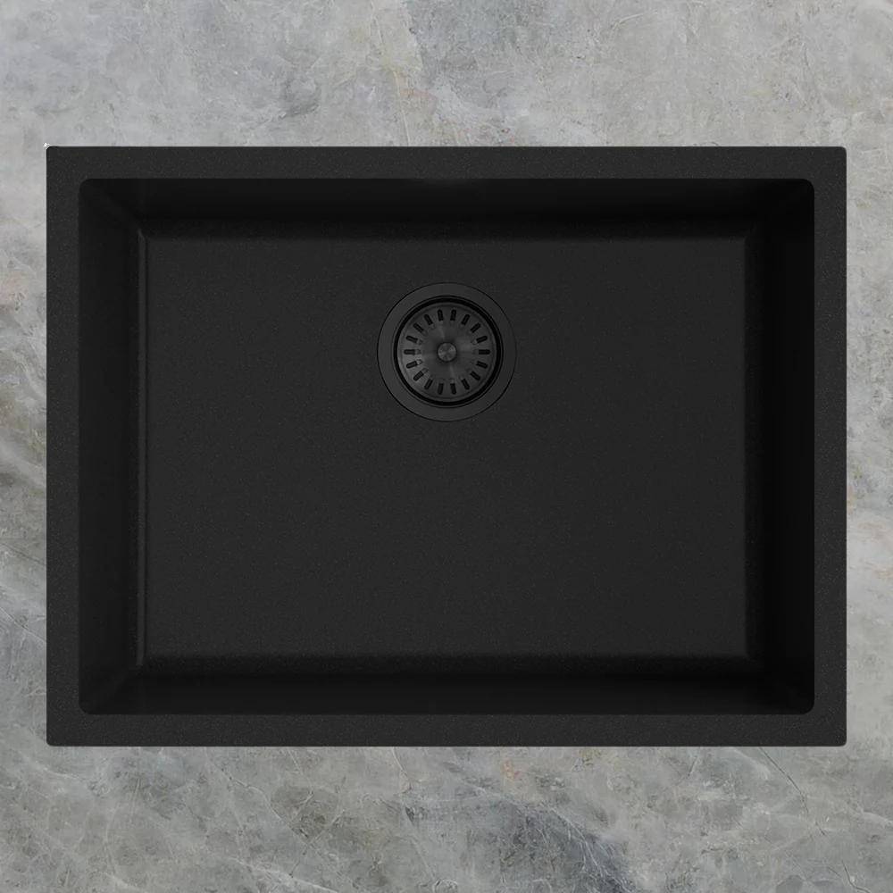 Argent Grace 610mm Single Bowl Granite Sink Matte Black - Image 2