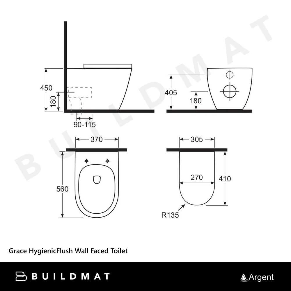 Argent Grace HygienicFlush Wall Faced Toilet Pan and Seat White - Image 4