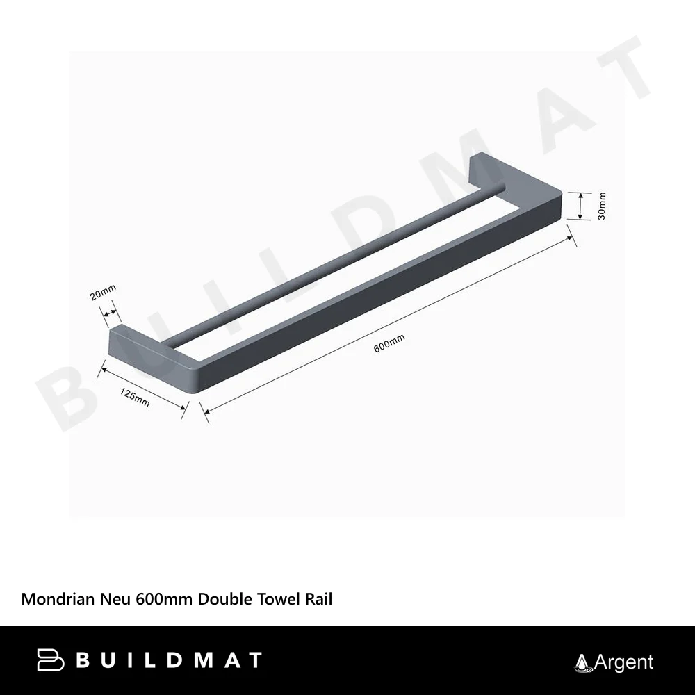 Argent Mondrian Neu 600mm Double Towel Rail Gunmetal - Image 4