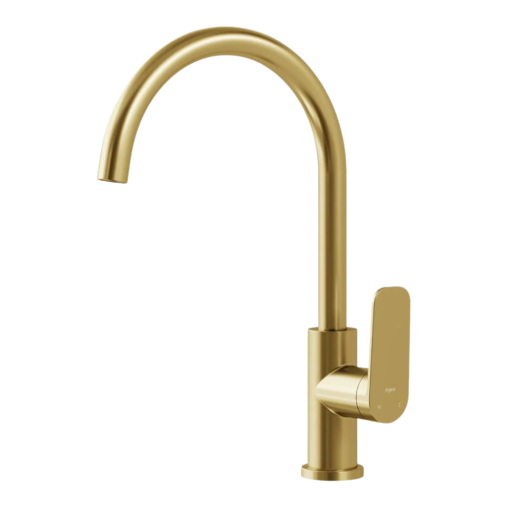 Argent Pace 2.0 Gooseneck Kitchen Mixer Brushed Gold Lead Free
