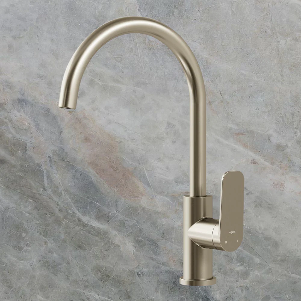 Argent Pace 2.0 Gooseneck Kitchen Mixer Brushed Nickel Lead Free - Image 2