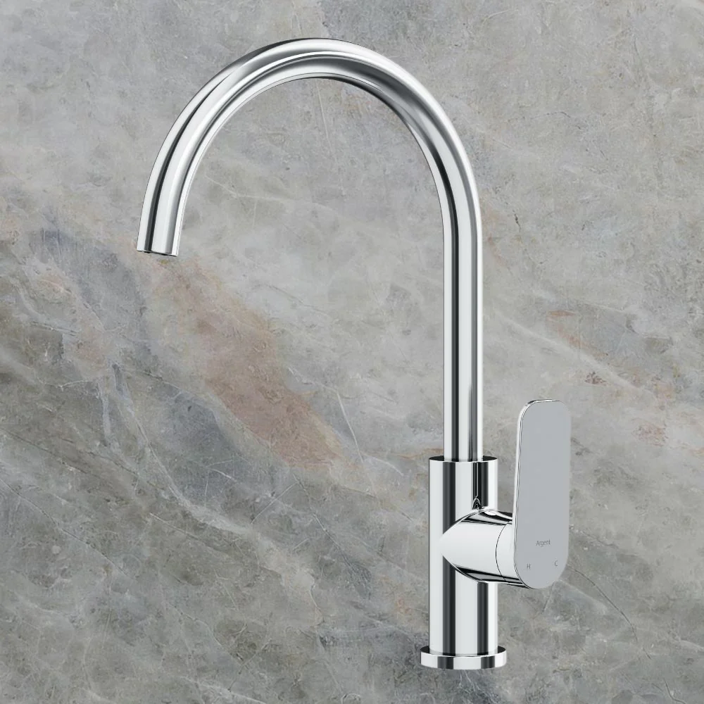 Argent Pace 2.0 Gooseneck Kitchen Mixer Chrome Lead Free - Image 2