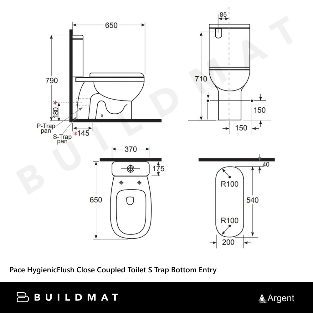 Argent Pace HygienicFlush Close Coupled Toilet Suite S Trap Bottom Entry White - Image 4