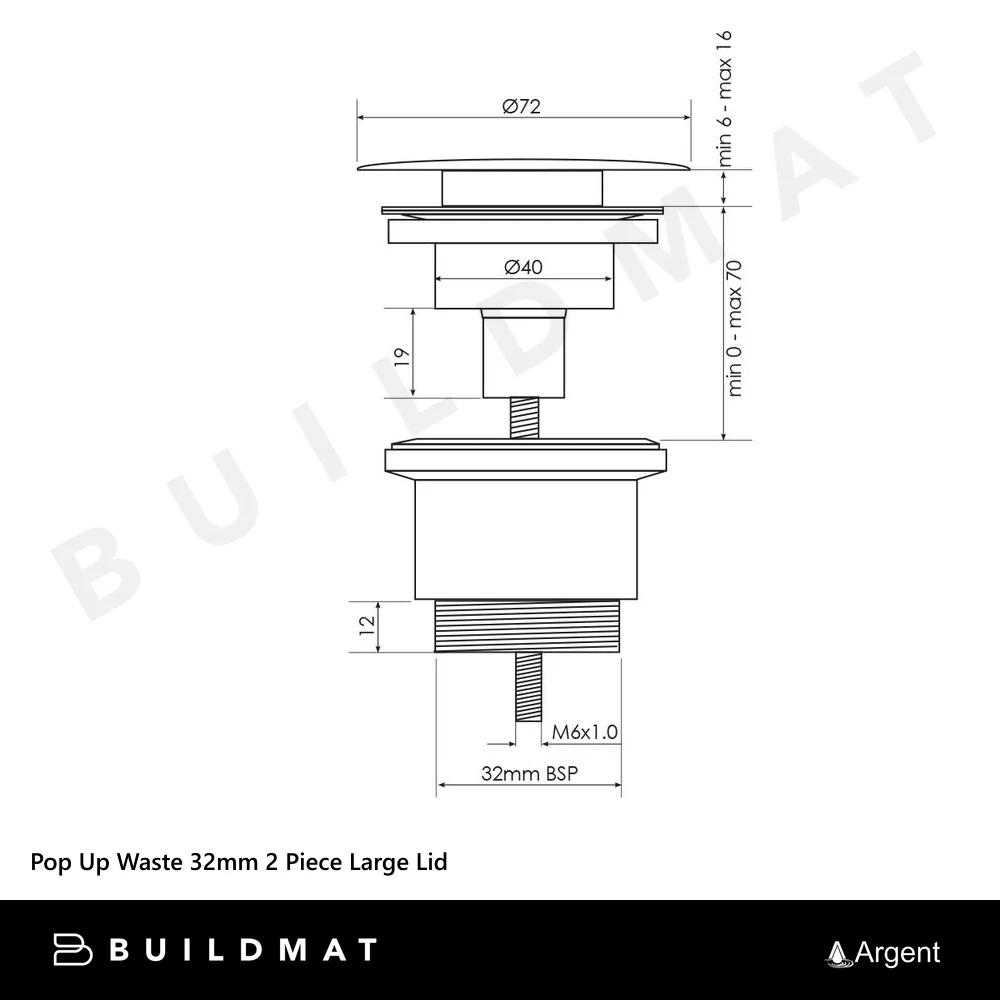 Argent Pop Up Waste 32mm 2 Piece Large Lid Chrome - Image 4