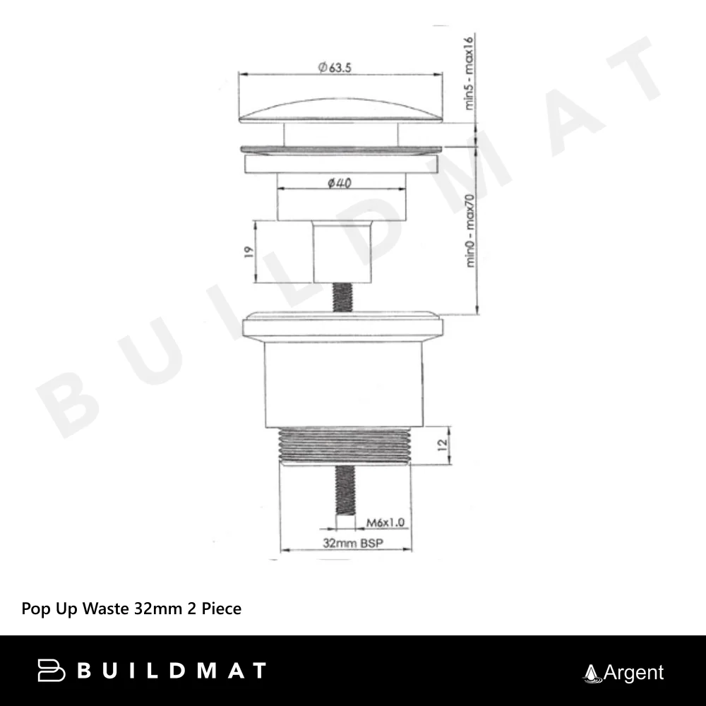 Argent Pop Up Waste 32mm 2 Piece Matte Black - Image 4