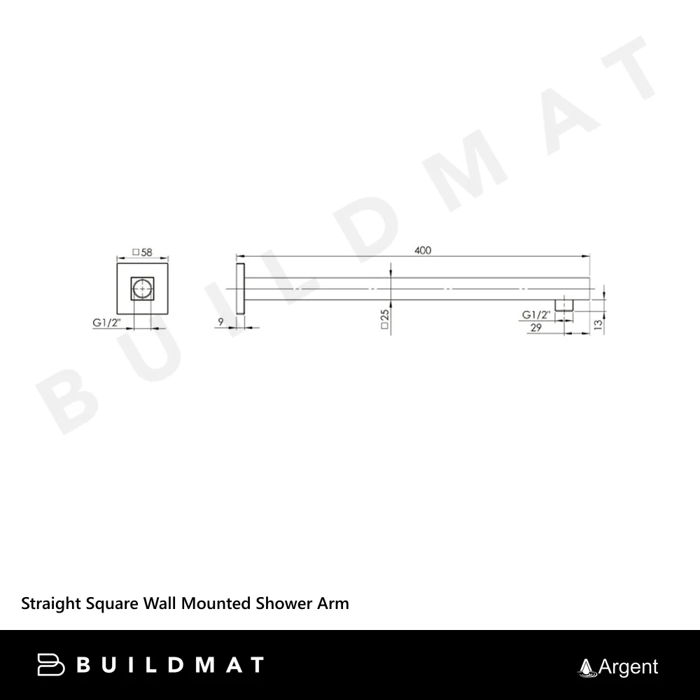 Argent Straight Square Wall Mounted Shower Arm Chrome - Image 4