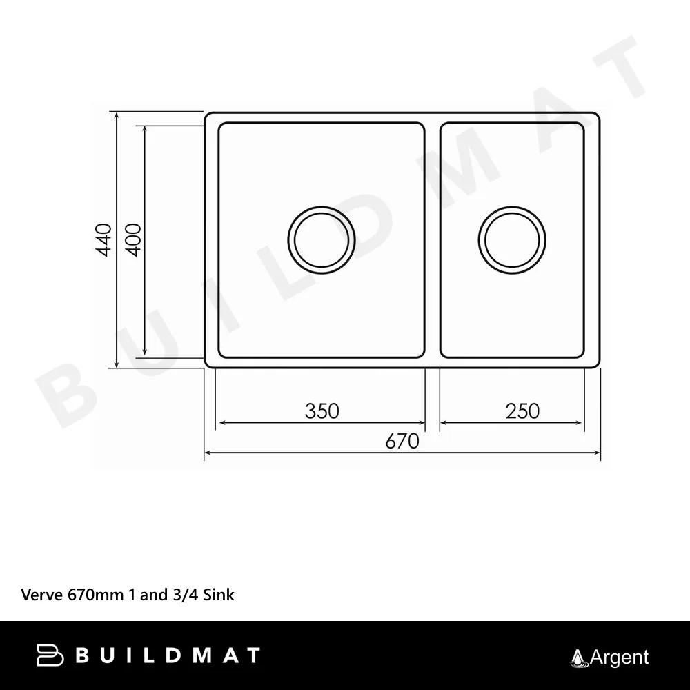 Argent Verve 670mm 1 and 3/4 Sink Stainless Steel - Image 4