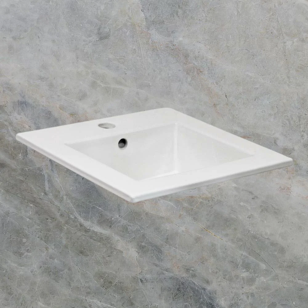 Argent Zen Neu 420mm Square Drop In Basin with Overflow 1 Tap Hole Gloss White - Image 2
