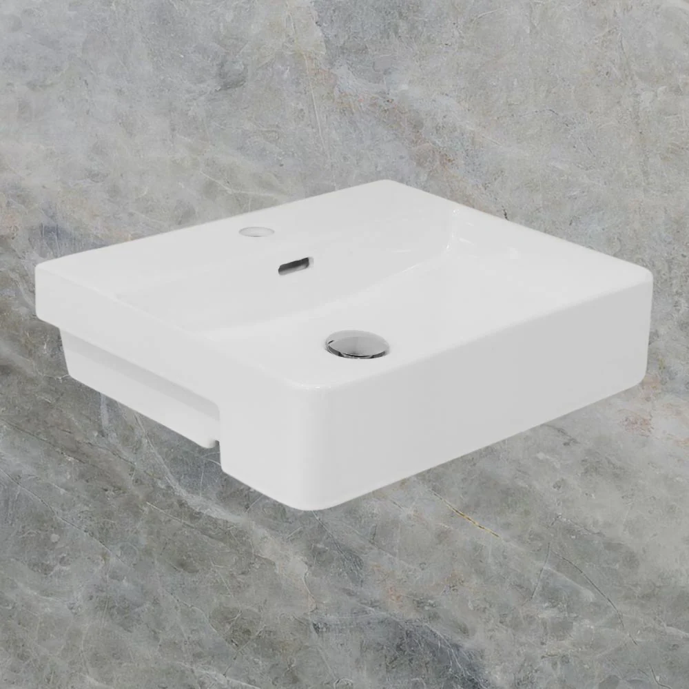 Argent Zen Neu 500mm Rectangular Semi Recessed Basin with Overflow 1 Tap Hole Gloss White - Image 2