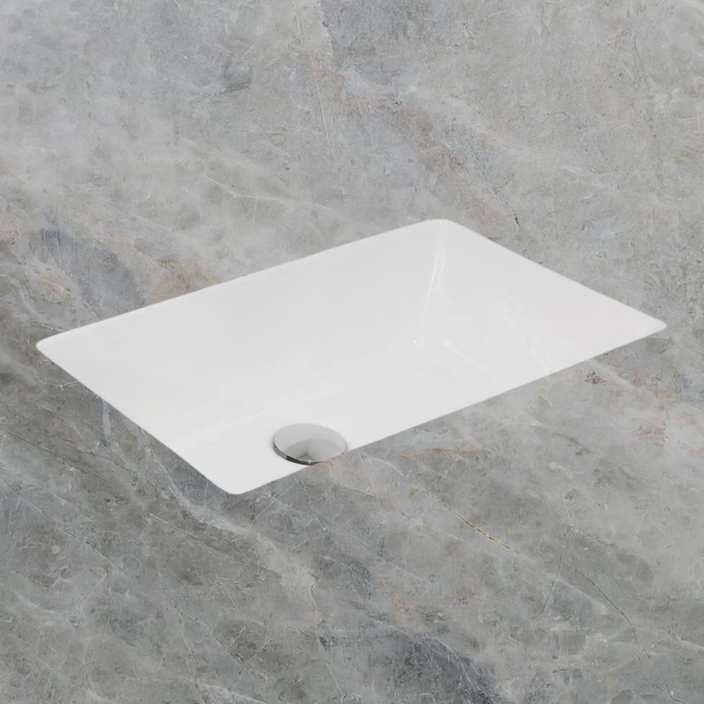 Argent Zen Neu 535mm Rectangular Under Counter Basin with Overflow Gloss White - Image 2