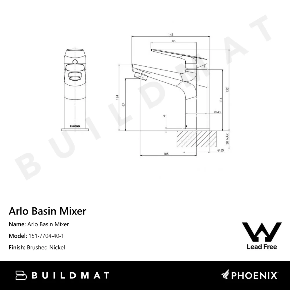 Phoenix Arlo Basin Mixer 6 Star Brushed Nickel Lead Free - Image 4