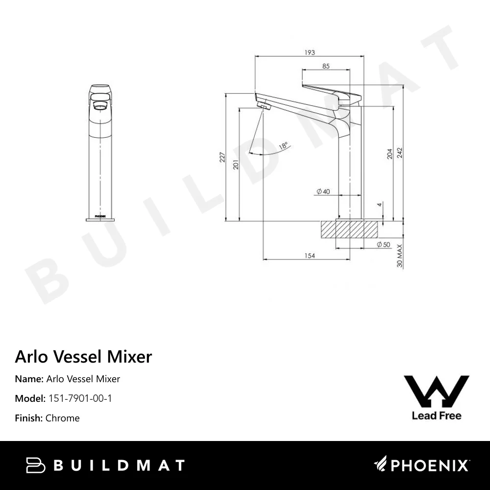 Phoenix Arlo Vessel Mixer Lead Free Chrome - Image 4