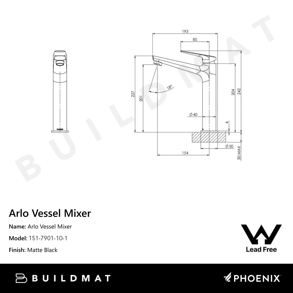 Phoenix Arlo Vessel Mixer Lead Free Matte Black - Image 4