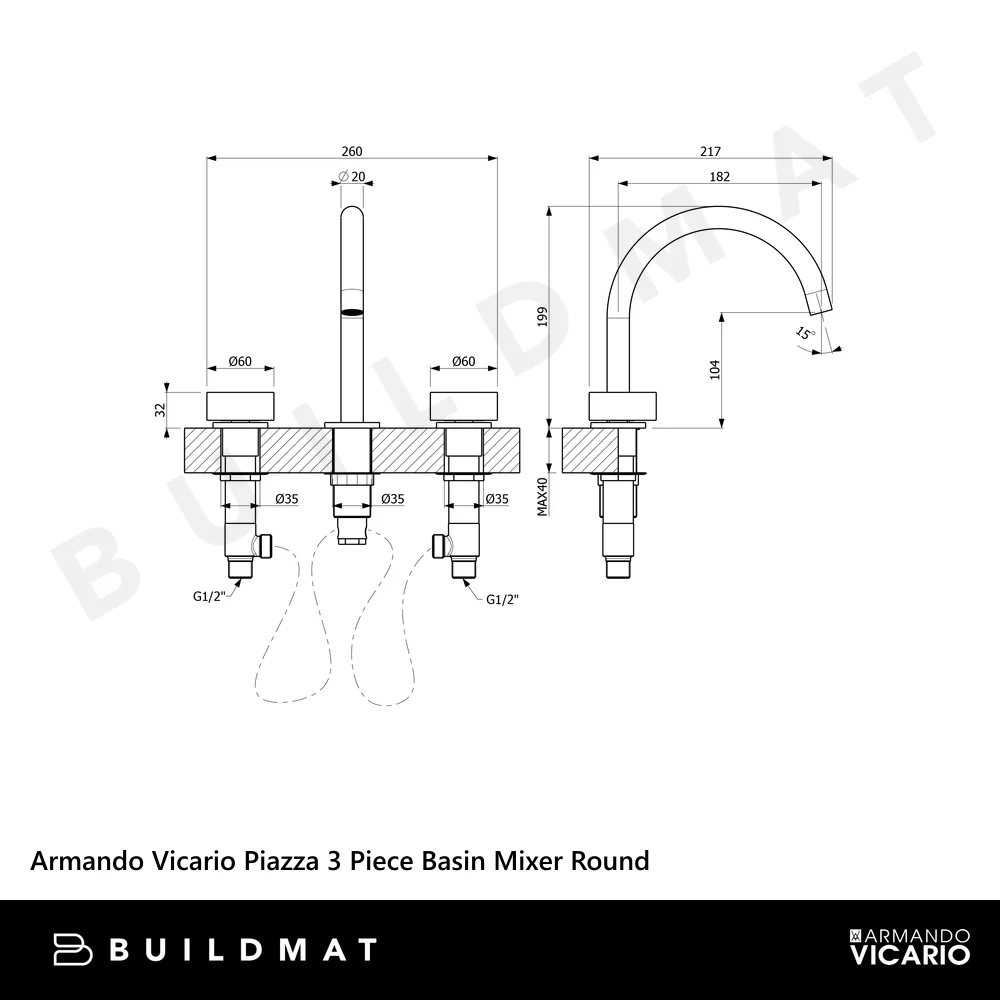 Armando Vicario Piazza 3 Piece Basin Mixer Round Black - Image 4