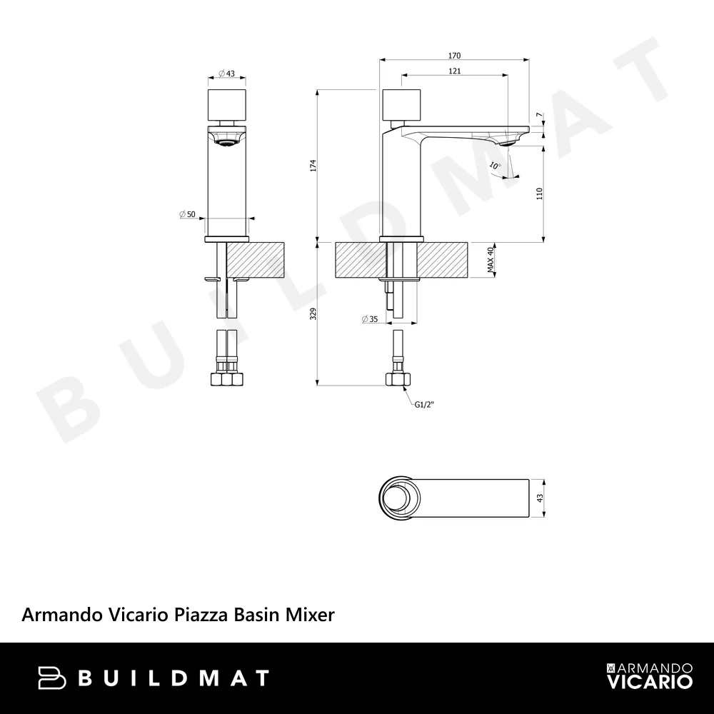 Armando Vicario Piazza Basin Mixer Black - Image 4