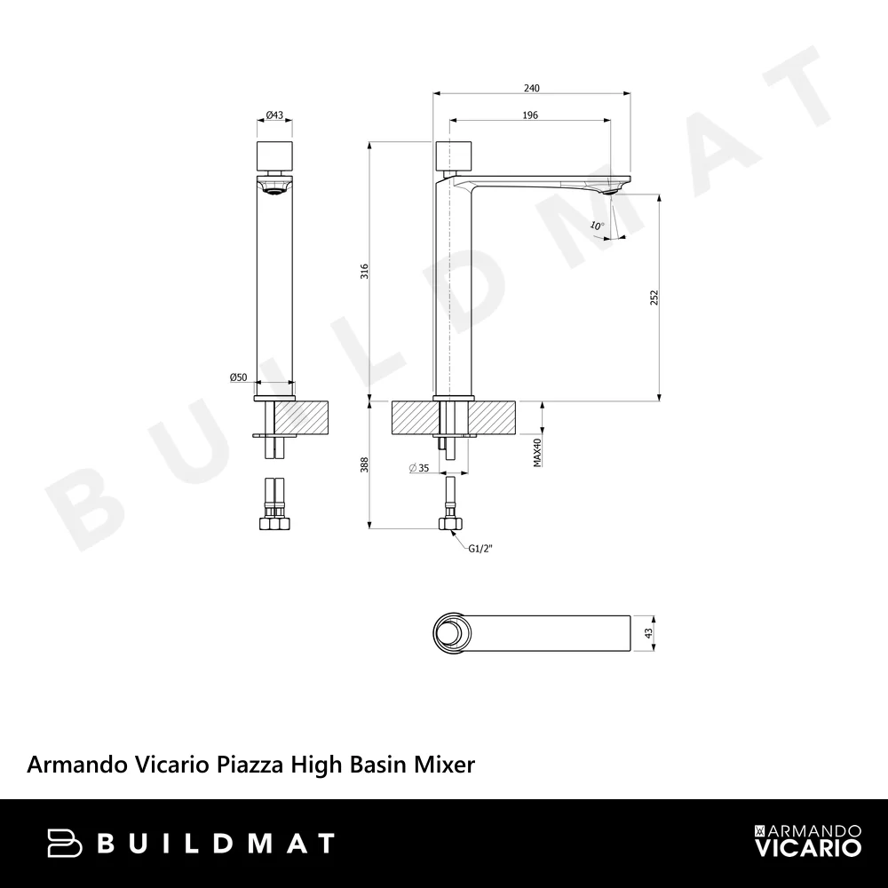 Armando Vicario Piazza High Basin Mixer Chrome - Image 4