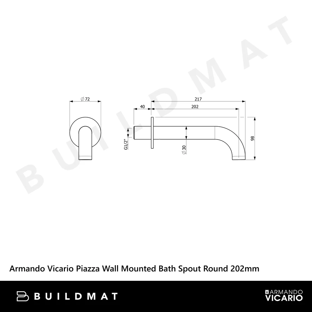 Armando Vicario Piazza Wall Mounted Bath Spout Round 202mm Brushed Nickel - Image 4