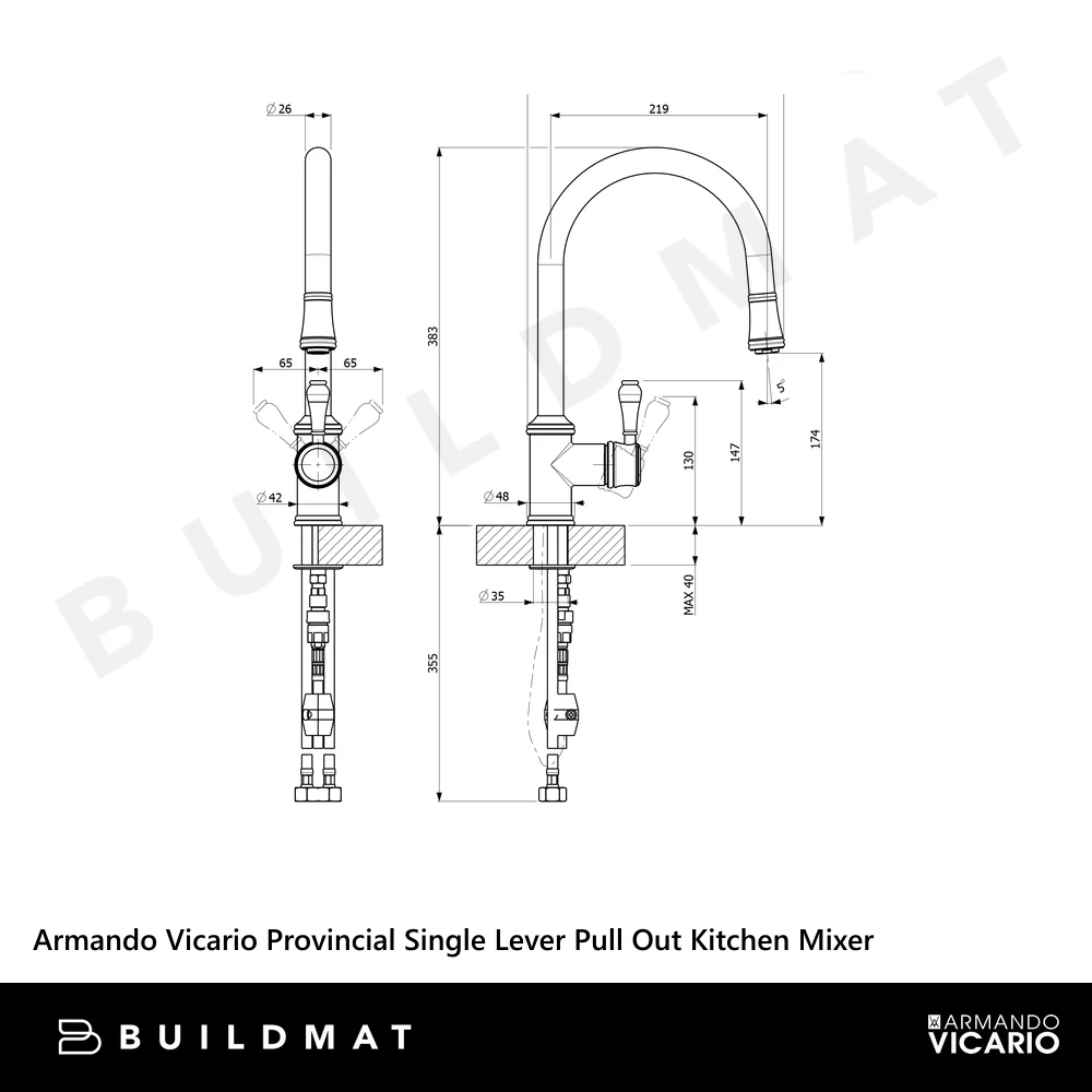 Armando Vicario Provincial Single Lever Kitchen Mixer with Pull Out Chrome Lead Free - Image 4