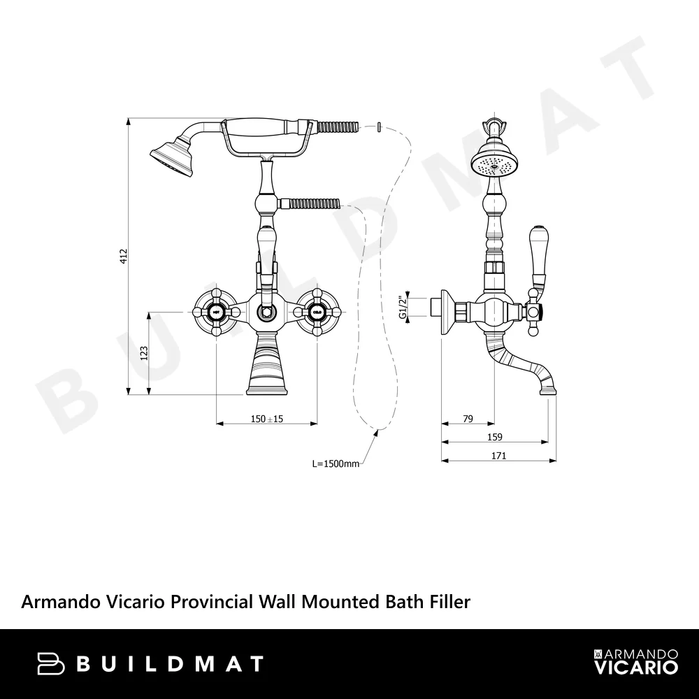 Armando Vicario Provincial Wall Mounted Bath Filler Chrome - Image 4