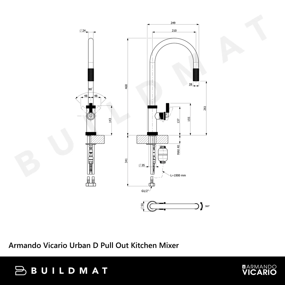 Armando Vicario Urban D Pull Out Kitchen Mixer Black - Image 4
