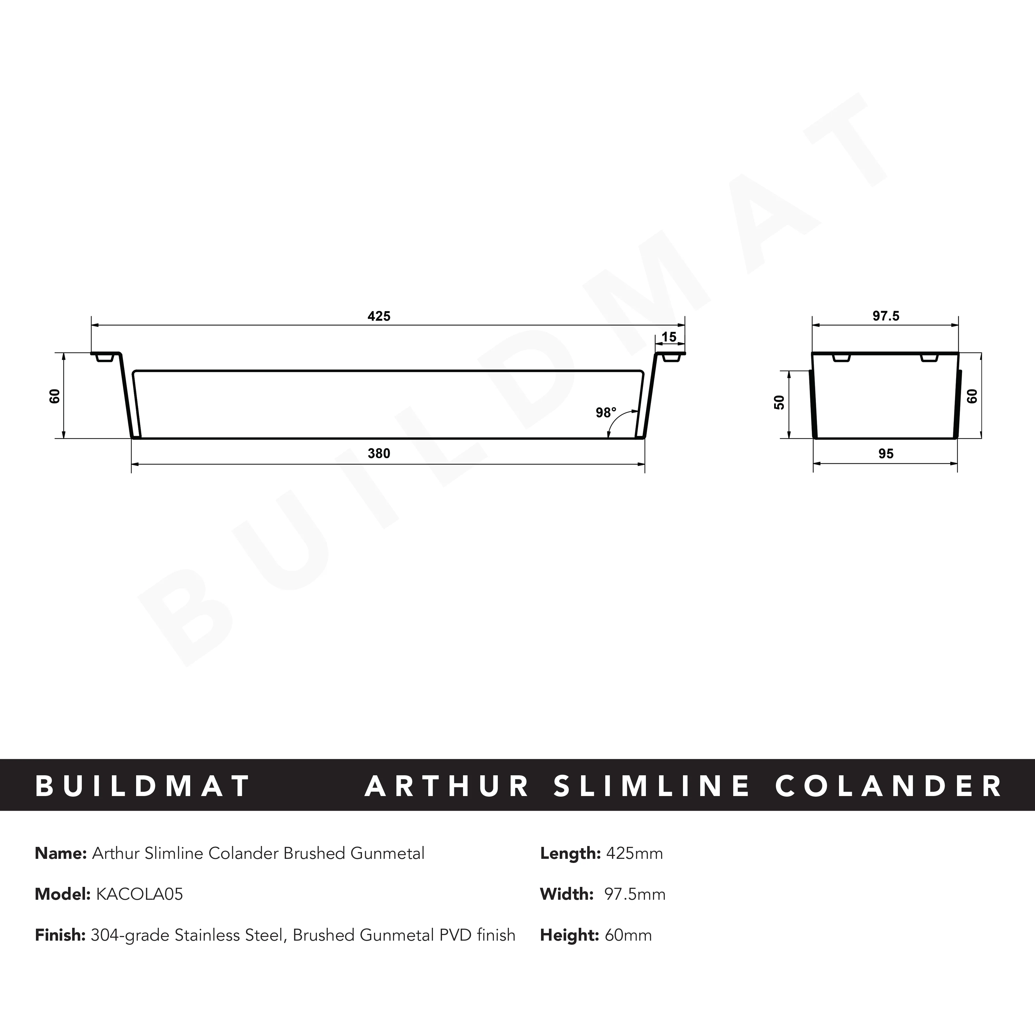 Alma Arthur Slimline Colander Brushed Gunmetal - Image 4