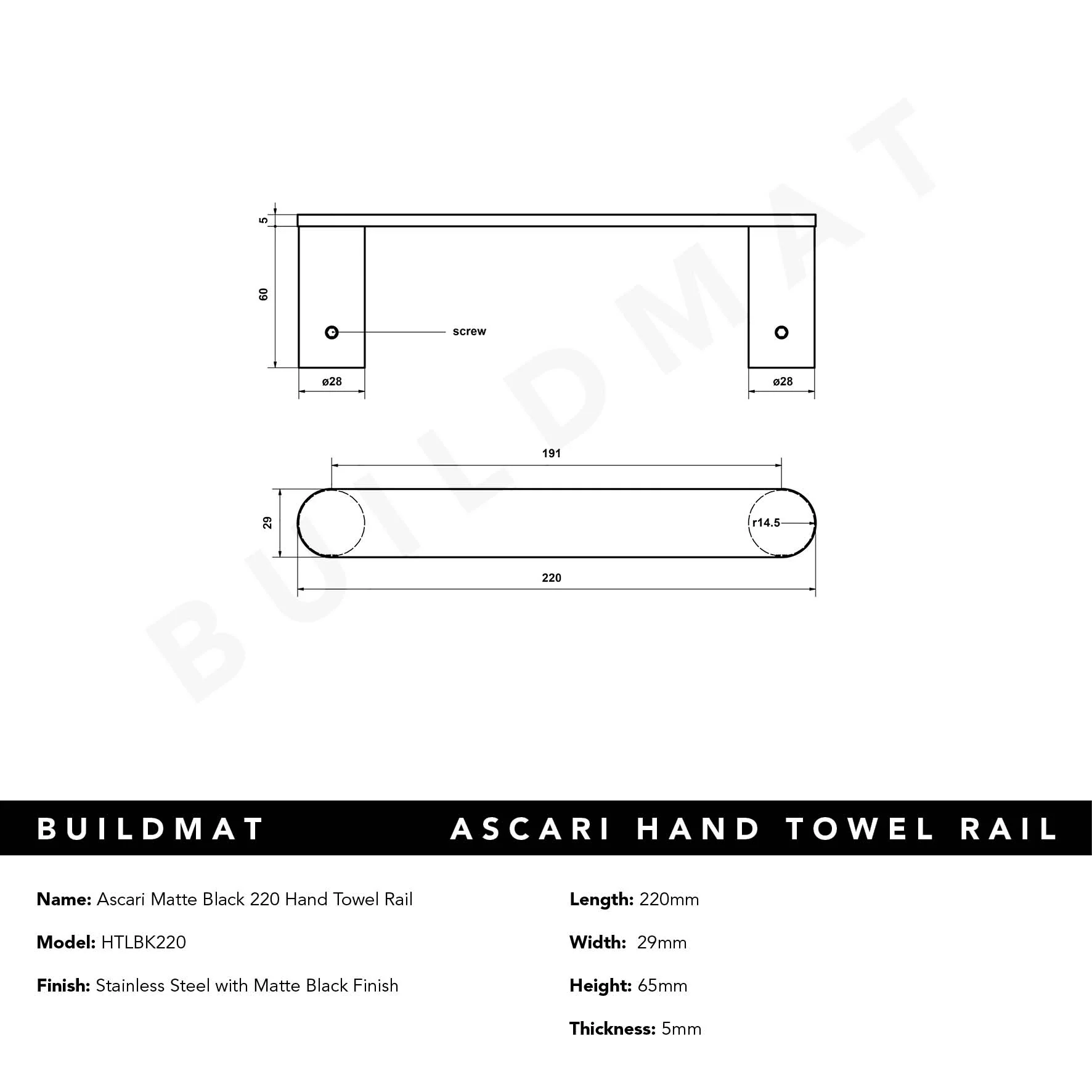 Alma Ascari Matte Black 220 Hand Towel Rail - Image 7