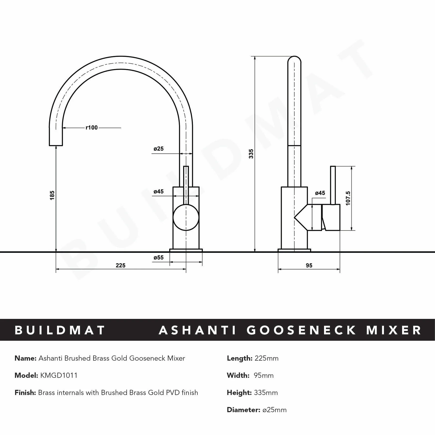 Alma Ashanti Brushed Brass Gold Gooseneck Mixer - Image 6