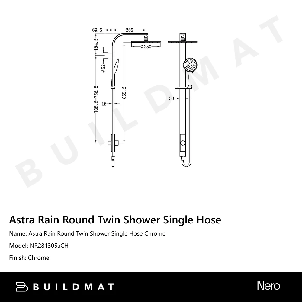 Nero Astra Rain Round Twin Shower Single Hose Chrome - Image 4
