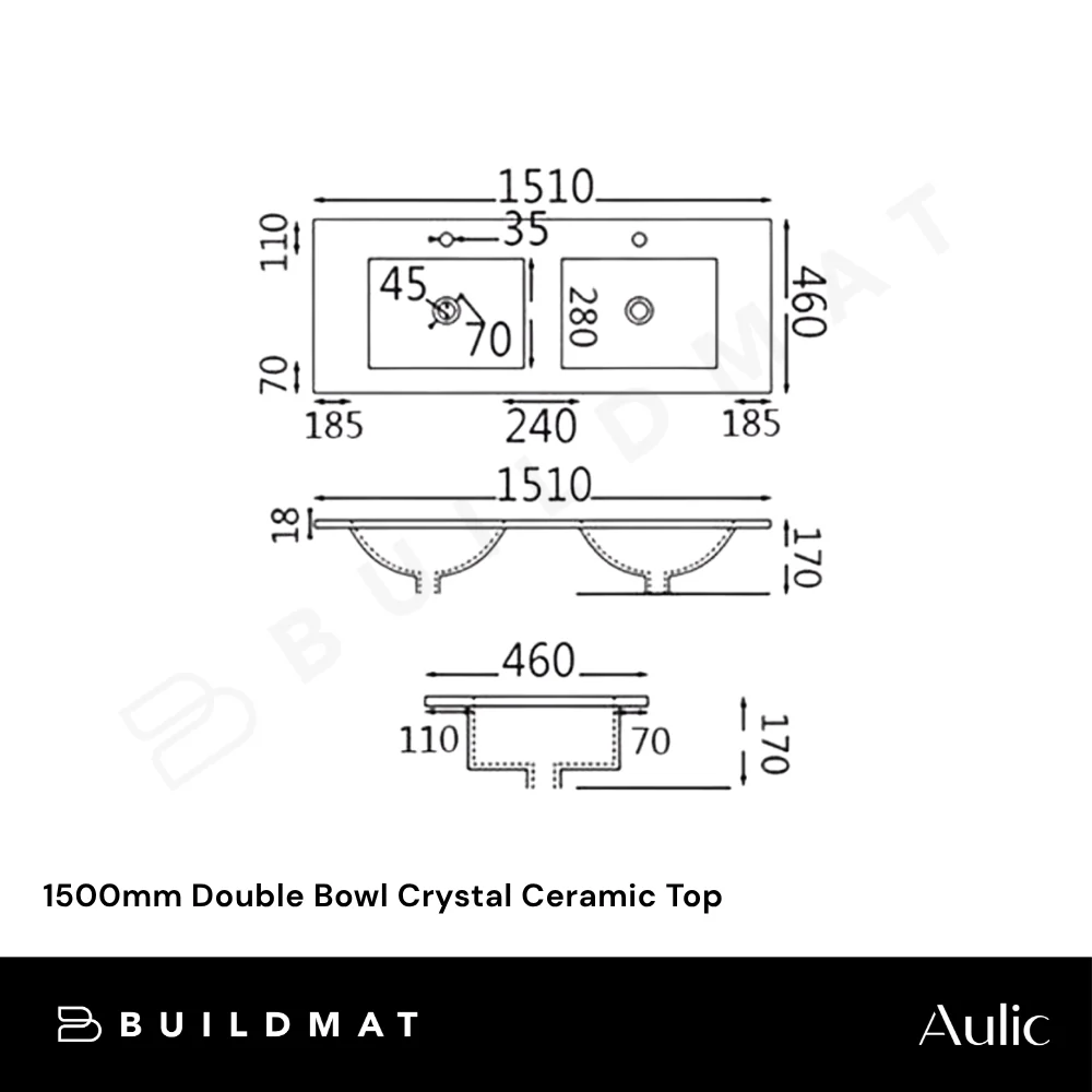 Aulic 1500mm Double Bowl Crystal Ceramic Top - Image 4