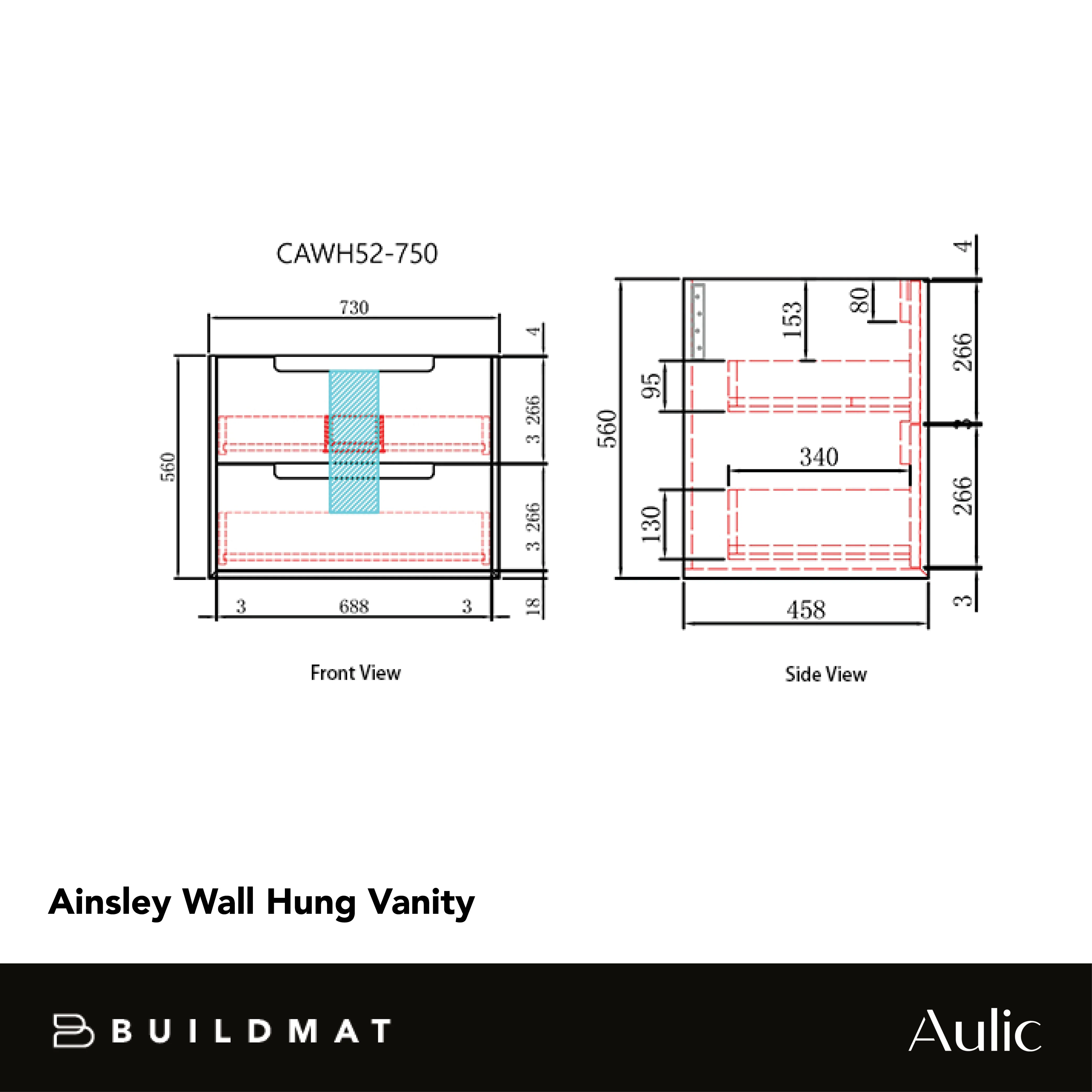 Aulic Ainsley 750mm Wall Hung Vanity - Image 4